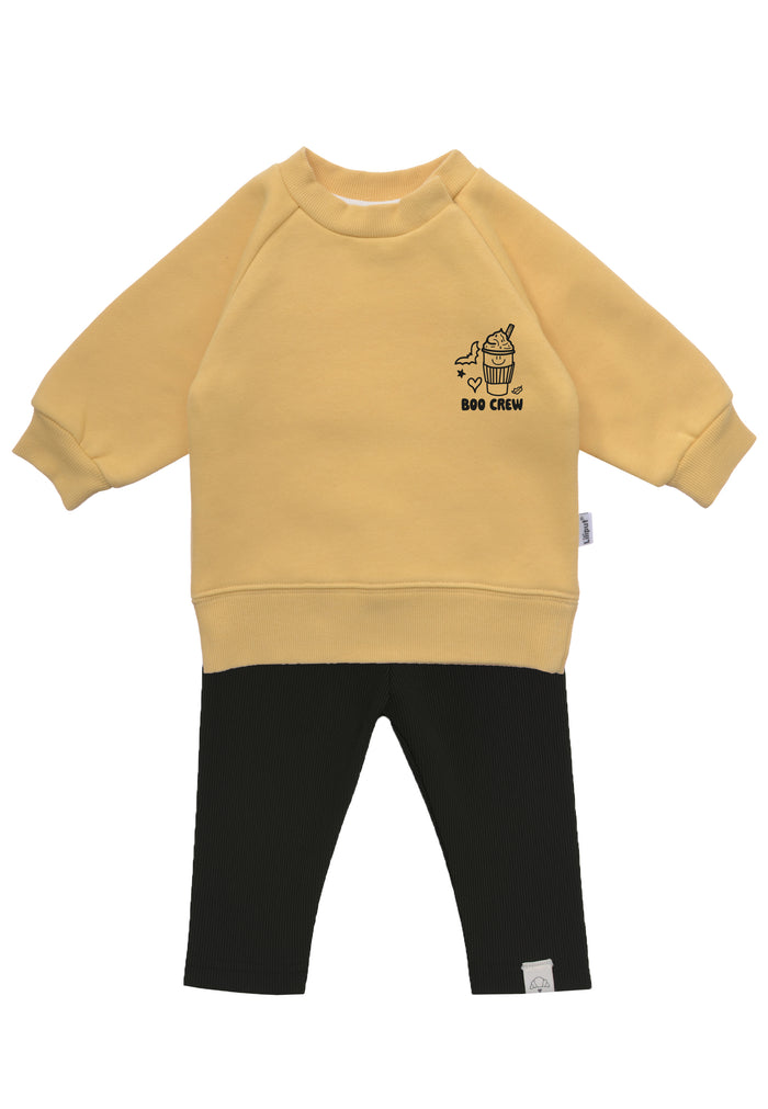 2tlg. Set mit Sweatshirt "Boo Crew" in gelb und schwarzer Leggings