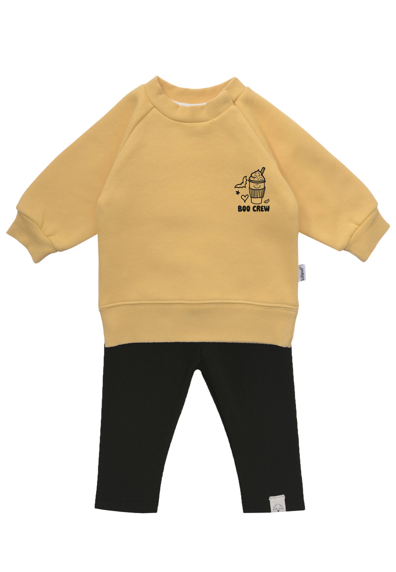 2tlg. Set mit Sweatshirt "Boo Crew" in gelb und schwarzer Leggings