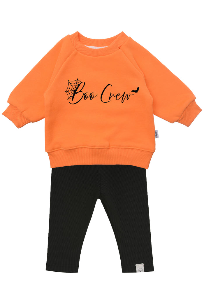 2tlg. Set mit Sweatshirt "Boo Crew" in orange und Leggings in schwarz