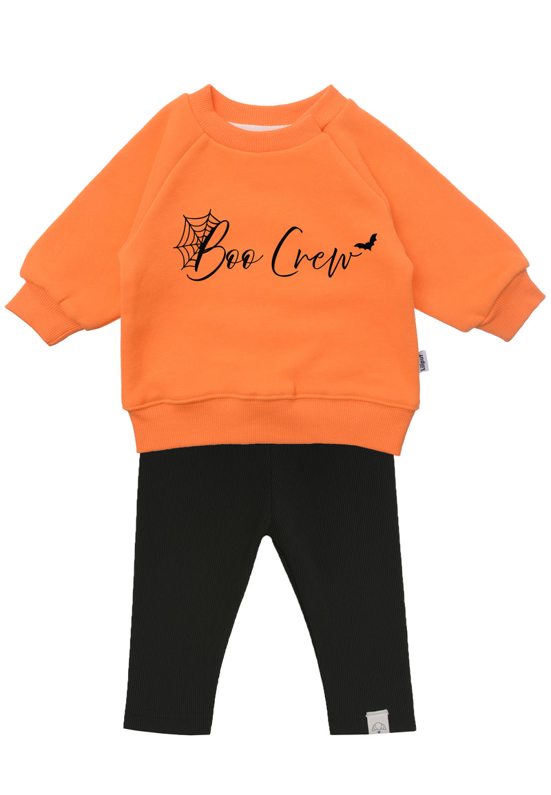 2tlg. Set mit Sweatshirt "Boo Crew" in orange und Leggings in schwarz