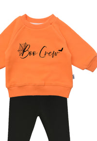 2tlg. Set mit Sweatshirt "Boo Crew" in orange und Leggings in schwarz