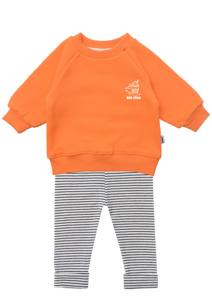 2tlg. Set mit Sweatshirt "Boo Crew" in orange und Ringel Leggings