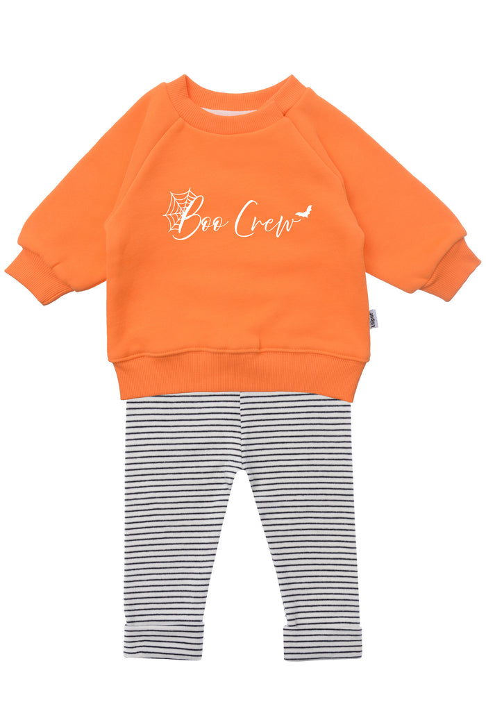 2tlg. Set mit Sweatshirt "Boo" in orange und Ringel Leggings