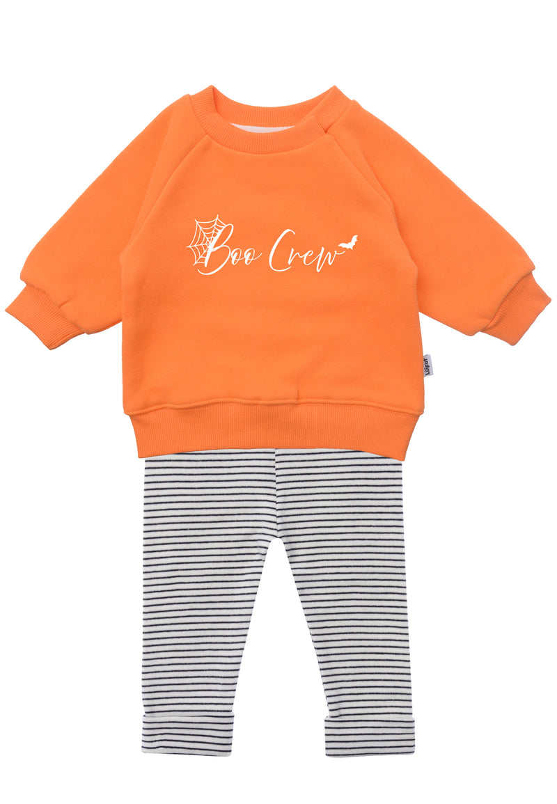 2tlg. Set mit Sweatshirt "Boo" in orange und Ringel Leggings