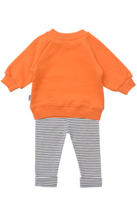 2tlg. Set mit Sweatshirt "Boo" in orange und Ringel Leggings