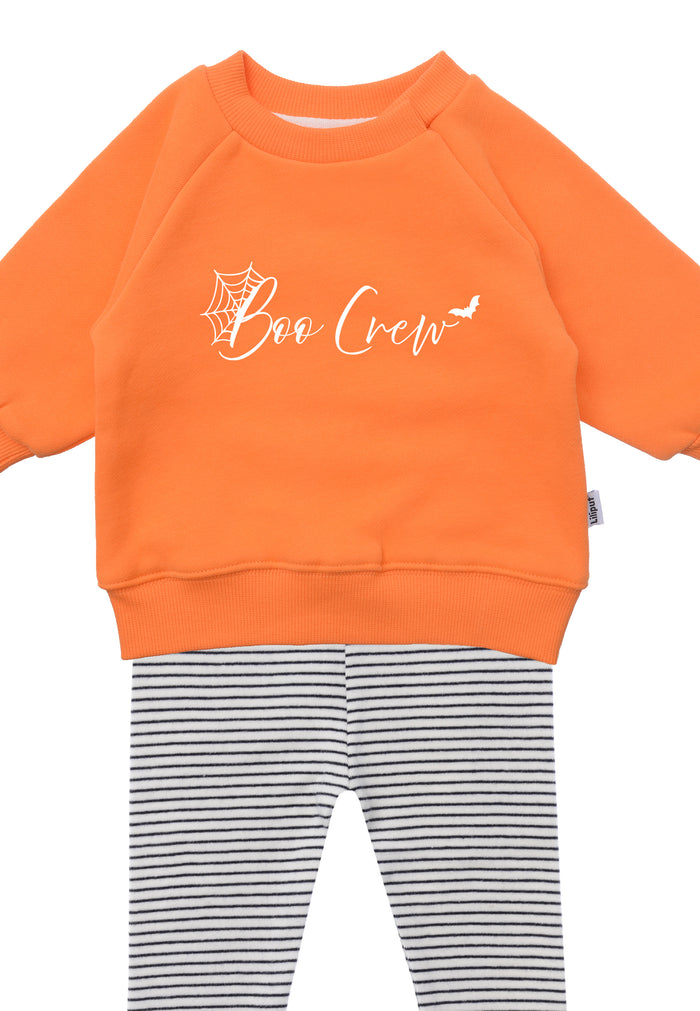 2tlg. Set mit Sweatshirt "Boo" in orange und Ringel Leggings