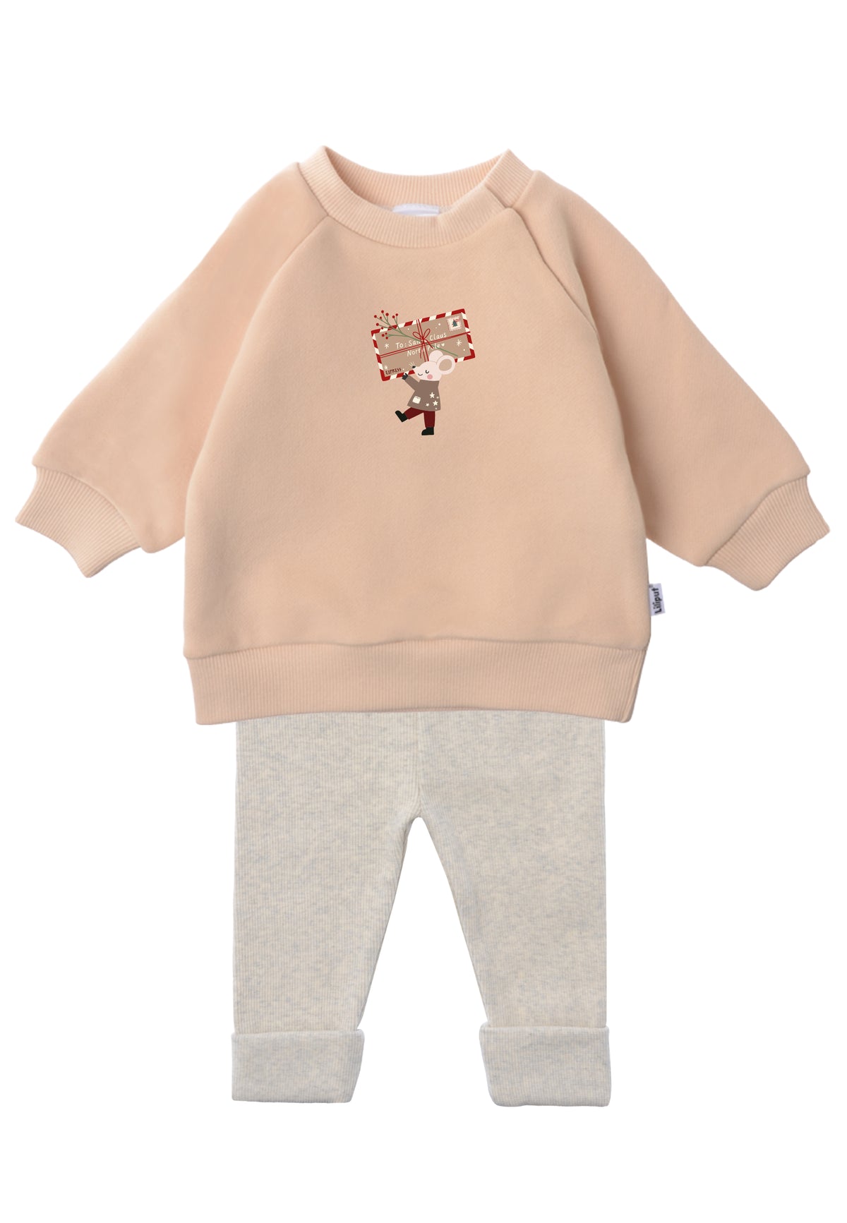 2tlg. Set mit Sweatshirt in beige "XMAS Maus" und Leggings