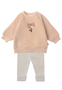 2tlg. Set mit Sweatshirt in beige "XMAS Maus" und Leggings