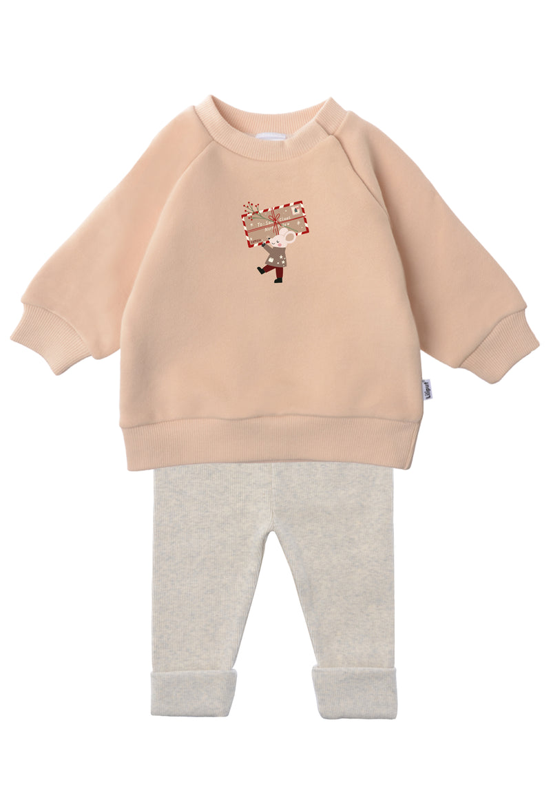 2tlg. Set mit Sweatshirt in beige "XMAS Maus" und Leggings