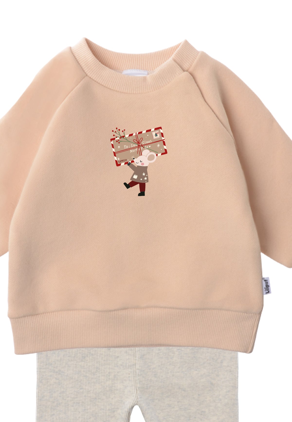 2tlg. Set mit Sweatshirt in beige "XMAS Maus" und Leggings