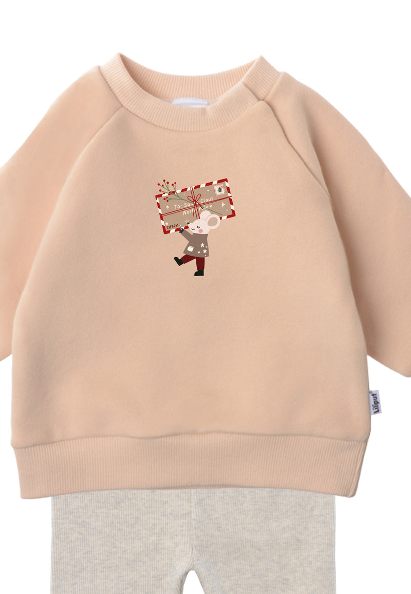 2tlg. Set mit Sweatshirt in beige "XMAS Maus" und Leggings