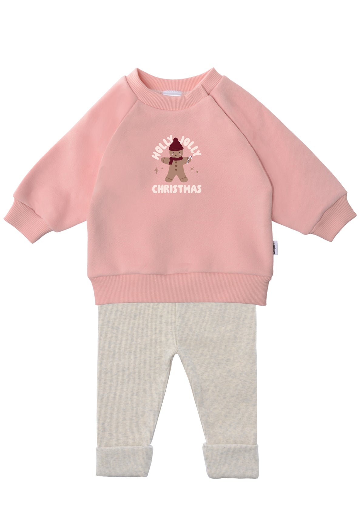 2tlg. Set mit Sweatshirt in rosa und "Holly Jolly Lebkuchen" Print und Leggings