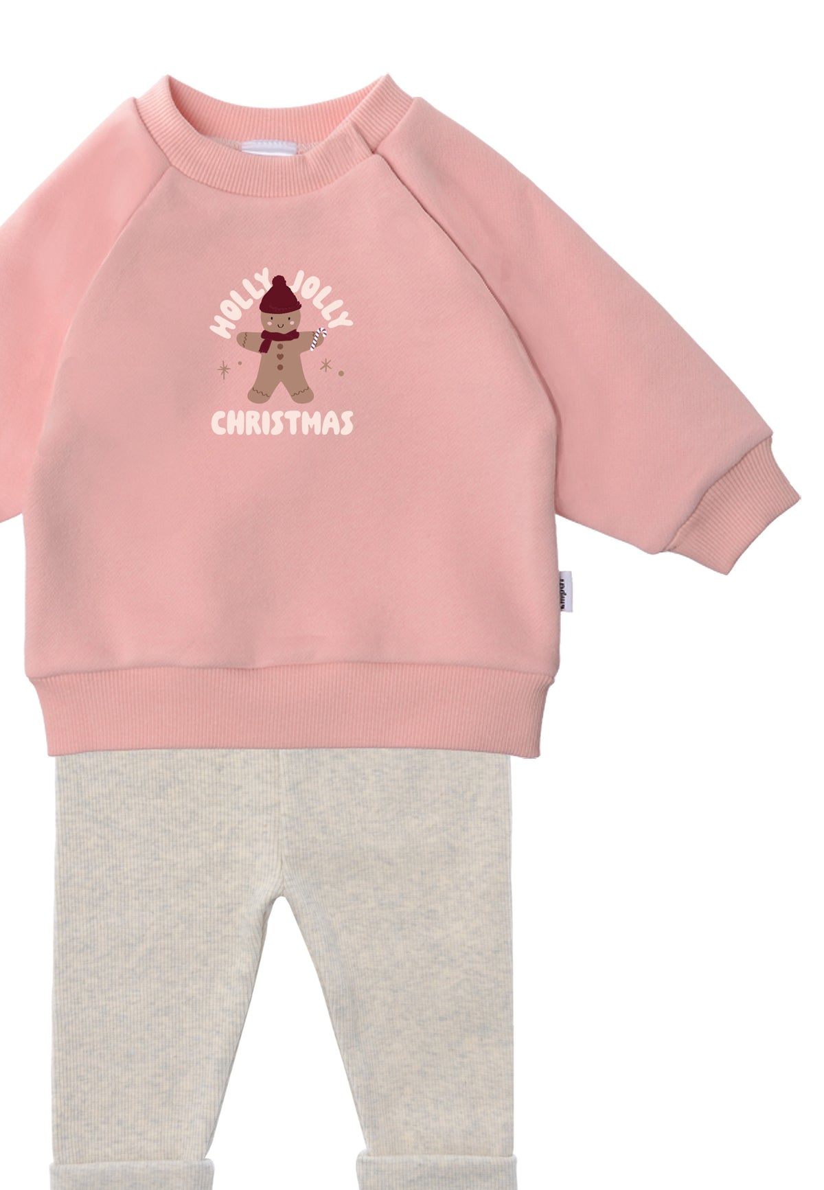2tlg. Set mit Sweatshirt in rosa und "Holly Jolly Lebkuchen" Print und Leggings