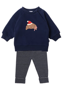 2tlg. Set mit Sweatshirt "XMAS Croissant" und Leggings