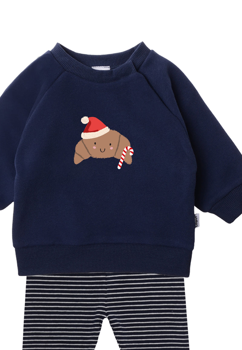 2tlg. Set mit Sweatshirt "XMAS Croissant" und Leggings