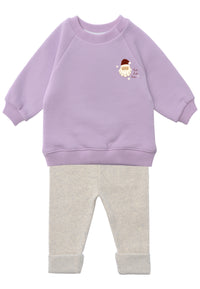 2tlg. Set mit Sweatshirt in flieder mit "Weihnachtsmann" Print und Leggings