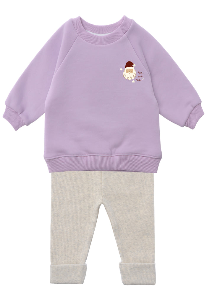 2tlg. Set mit Sweatshirt in flieder mit "Weihnachtsmann" Print und Leggings