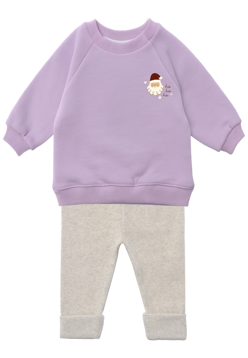 2tlg. Set mit Sweatshirt in flieder mit "Weihnachtsmann" Print und Leggings