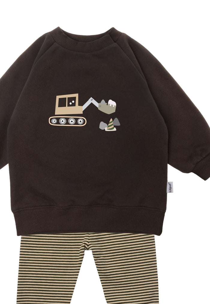 Im Detail 2tlg. Set mit Sweatshirt und Leggings "Bagger" in der Farbe braun/oliv