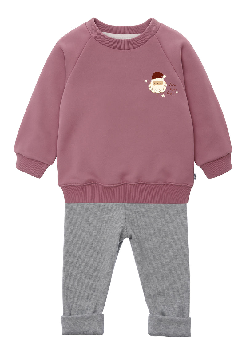 2tlg. Set mit Sweatshirt "Santa" in rosenholz und Leggings