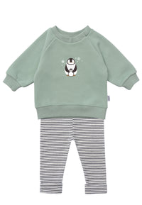 2tlg. Set mit Sweatshirt in schilf und "Pinguin" Print & Leggings