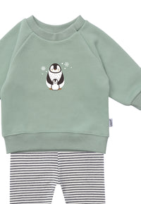2tlg. Set mit Sweatshirt in schilf und "Pinguin" Print & Leggings