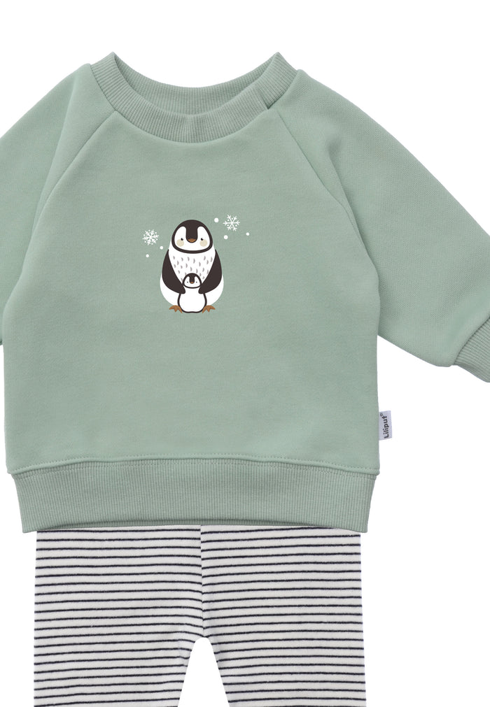 2tlg. Set mit Sweatshirt in schilf und "Pinguin" Print & Leggings