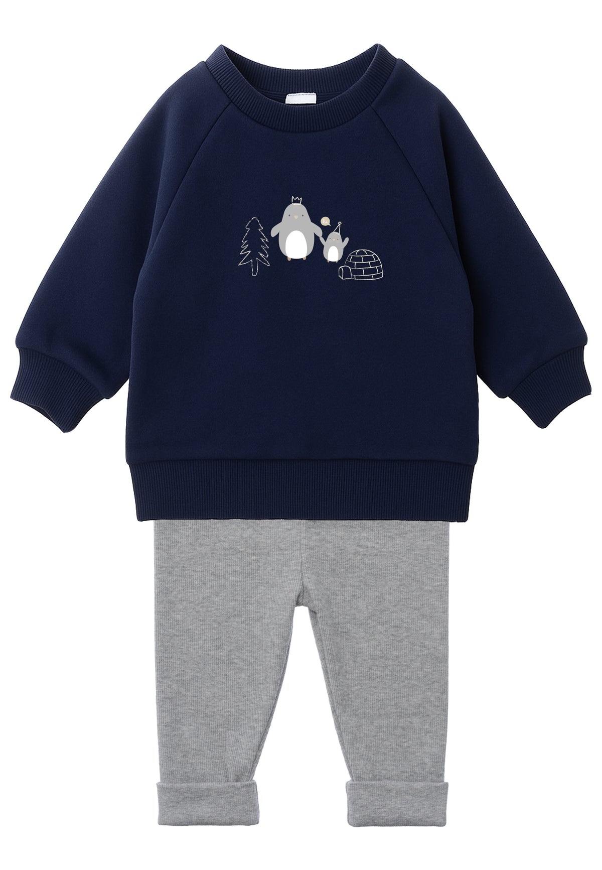 2-teiliges Baby-Set mit Sweatshirt & Leggings – Pinguine in Marineblau/Grau