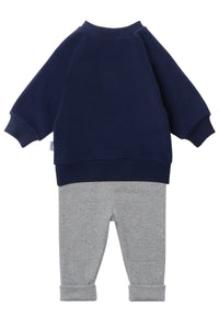 2-teiliges Baby-Set mit Sweatshirt & Leggings – Pinguine in Marineblau/Grau