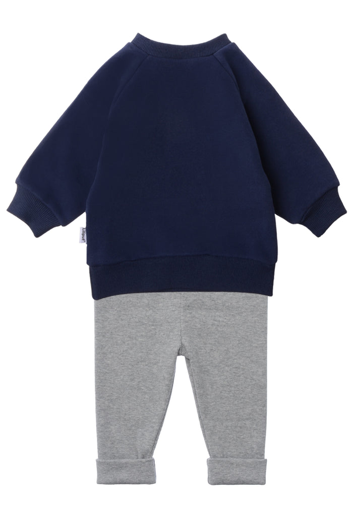 2-teiliges Baby-Set mit Sweatshirt & Leggings – Pinguine in Marineblau/Grau