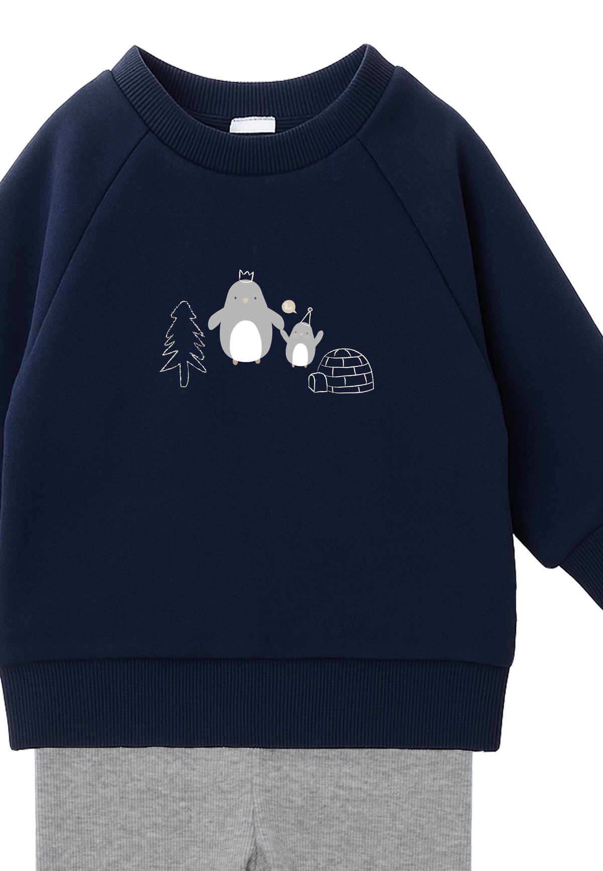 2-teiliges Baby-Set mit Sweatshirt & Leggings – Pinguine in Marineblau/Grau