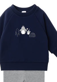 2-teiliges Baby-Set mit Sweatshirt & Leggings – Pinguine in Marineblau/Grau