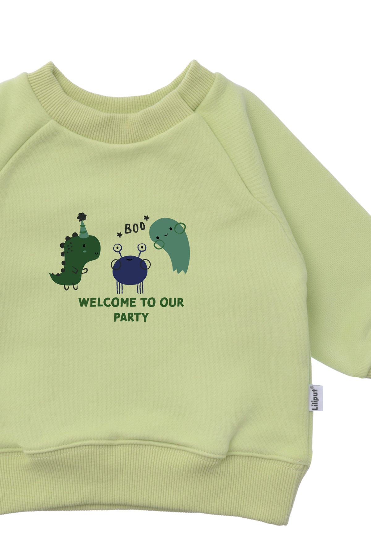 Sweatshirt in hellgrün mit Halloween Print "welcome to the party"