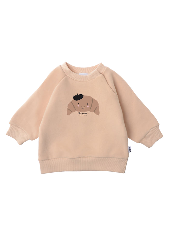 Sweatshirt in beige mit Print Croissant