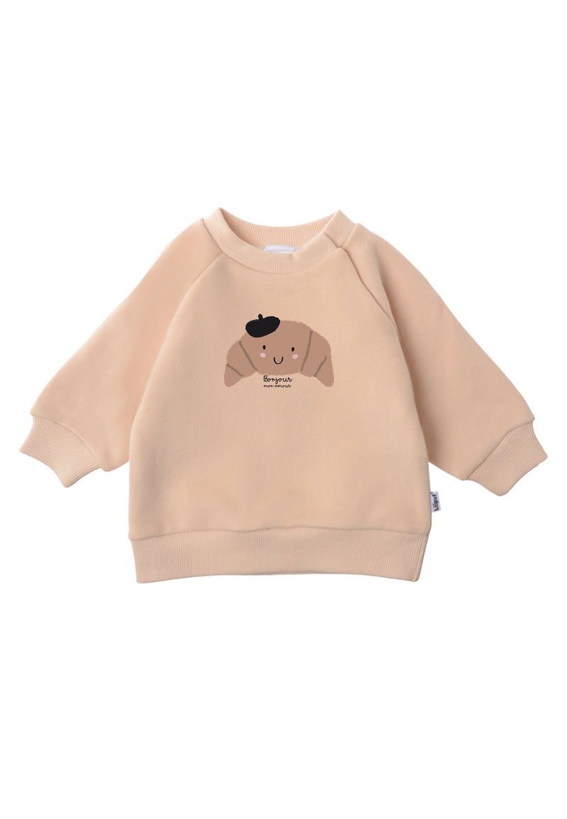 Sweatshirt in beige mit Print Croissant