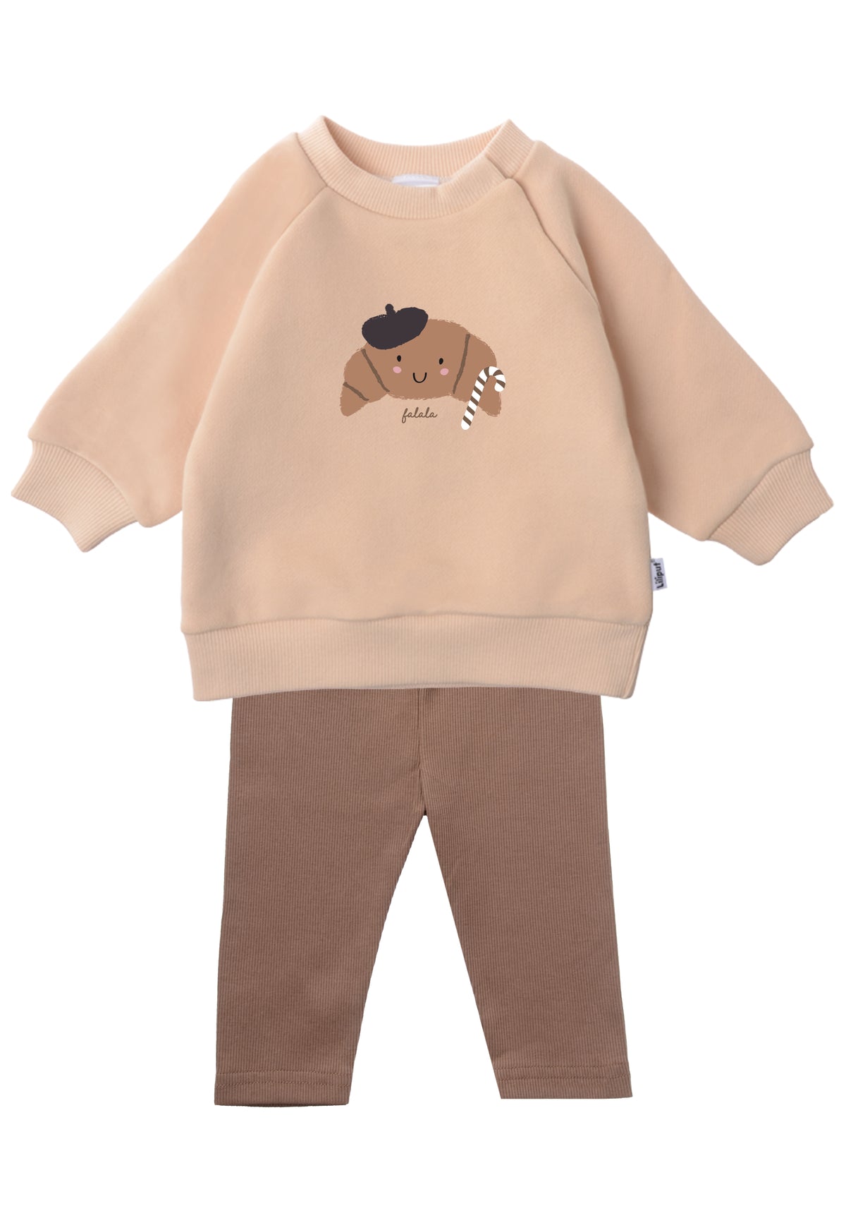 2tlg. Set mit Sweatshirt in beige "XMAS Croissant" und Leggings