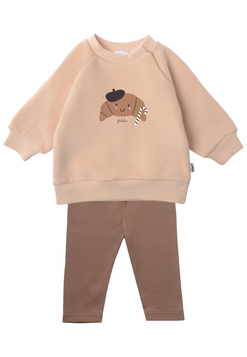 2tlg. Set mit Sweatshirt in beige "XMAS Croissant" und Leggings