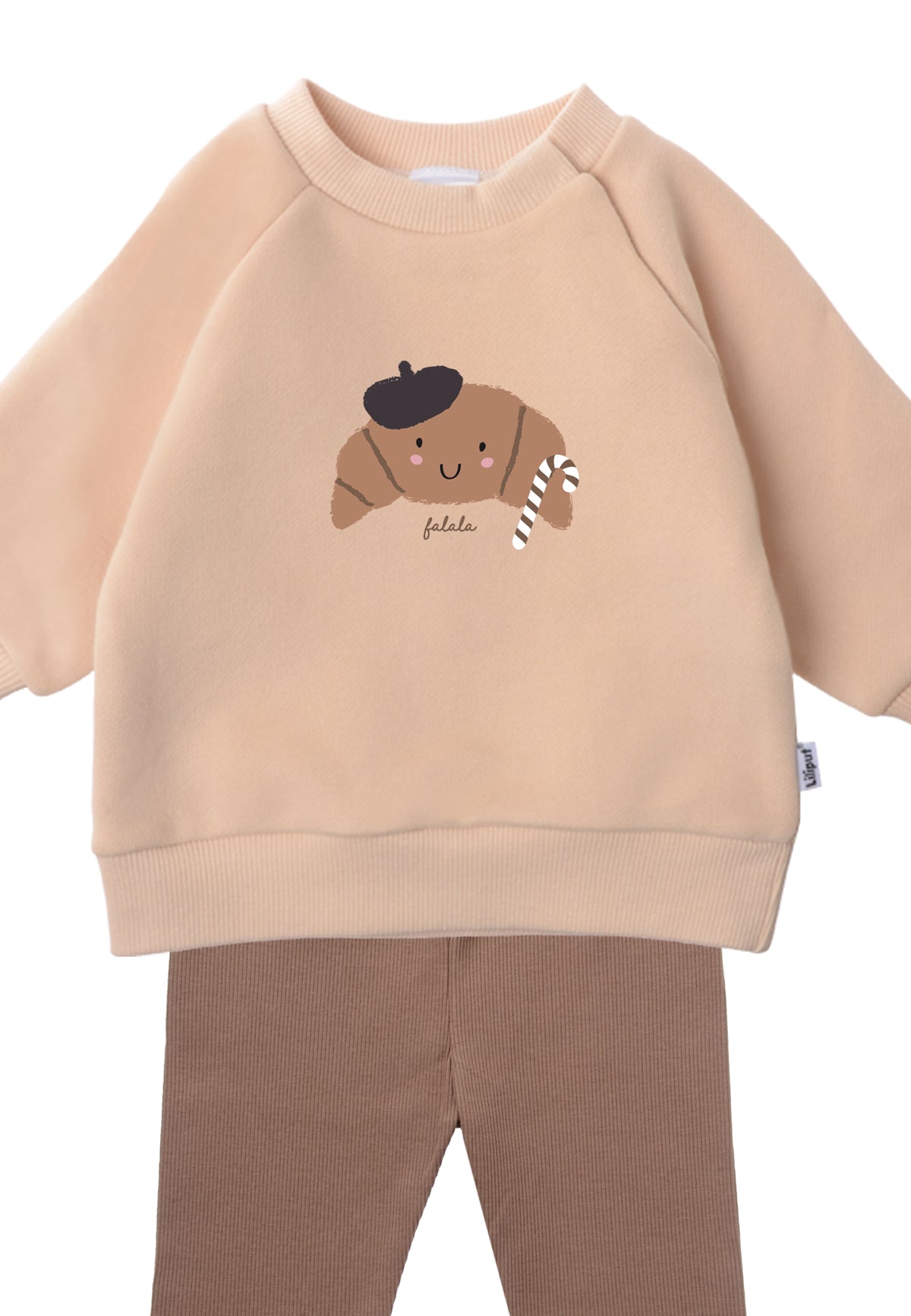 2tlg. Set mit Sweatshirt in beige "XMAS Croissant" und Leggings