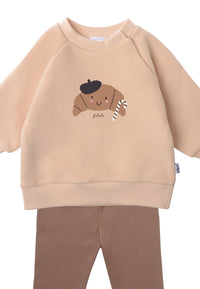 2tlg. Set mit Sweatshirt in beige "XMAS Croissant" und Leggings