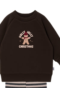 2tlg. Set mit Sweatshirt in braun und "XMAS Holly Jolly" Print und Leggings