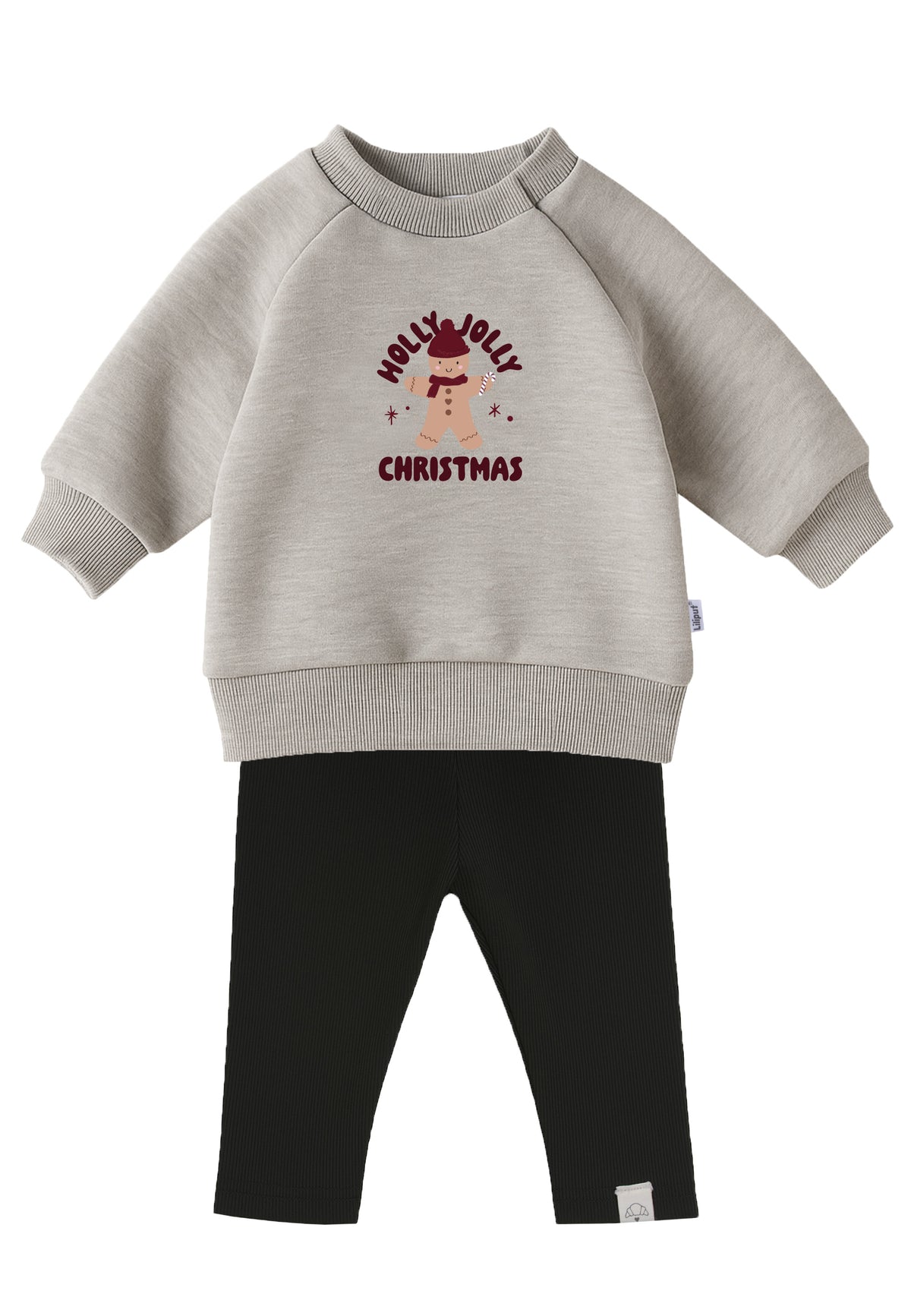 2tlg. Set mit Sweatshirt in grau und "Holly Jolly" Print und Leggings