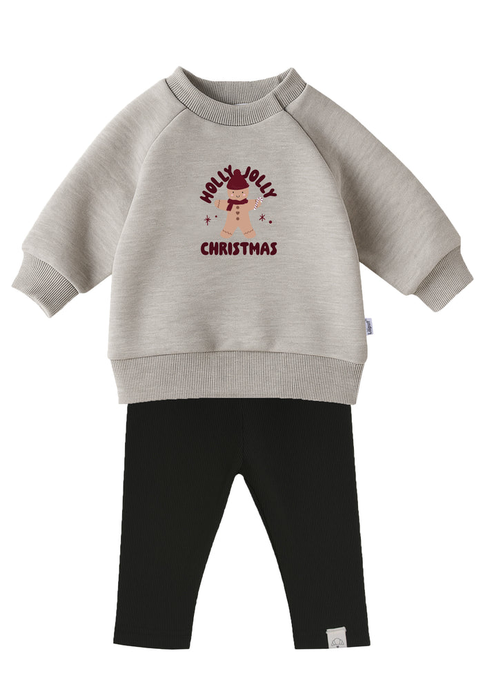 2tlg. Set mit Sweatshirt in grau und "Holly Jolly" Print und Leggings