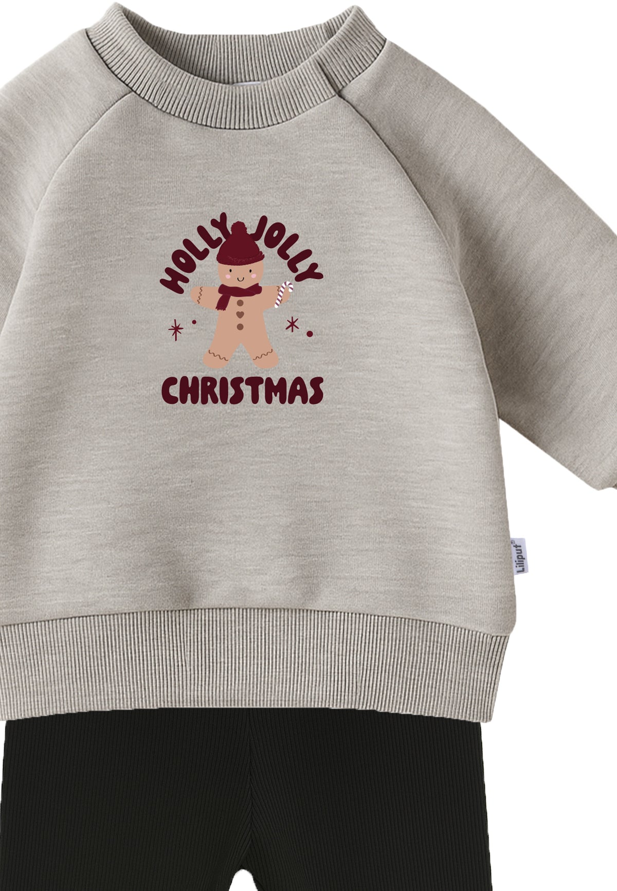 2tlg. Set mit Sweatshirt in grau und "Holly Jolly" Print und Leggings