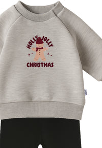 2tlg. Set mit Sweatshirt in grau und "Holly Jolly" Print und Leggings