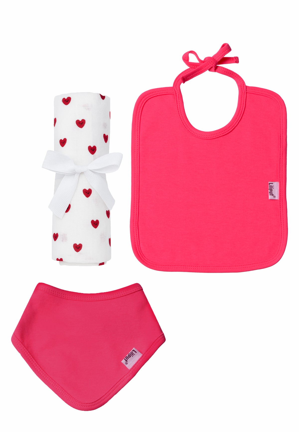 3-teiliges Set mit Musselintuch, Halstuch und Lätzchen