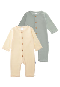 Doppelpack Ribstrick Overalls in schilf und ecru. 