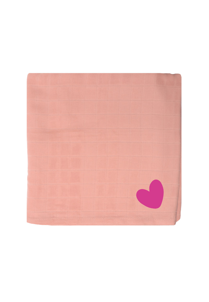 2er-Pack Premium-Musselintücher in apricot und grau mit "Herz" Print