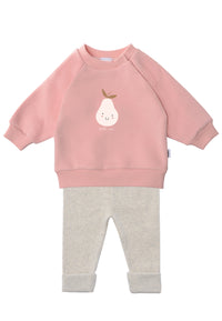 2teiliges Set mit rosa Sweatshirt und gerippter Leggings in grau.