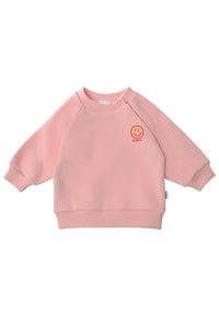Rosa Sweatshirt mit Smiley Print und Wording Happy