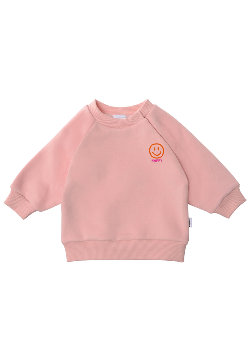 Rosa Sweatshirt mit Smiley Print und Wording Happy